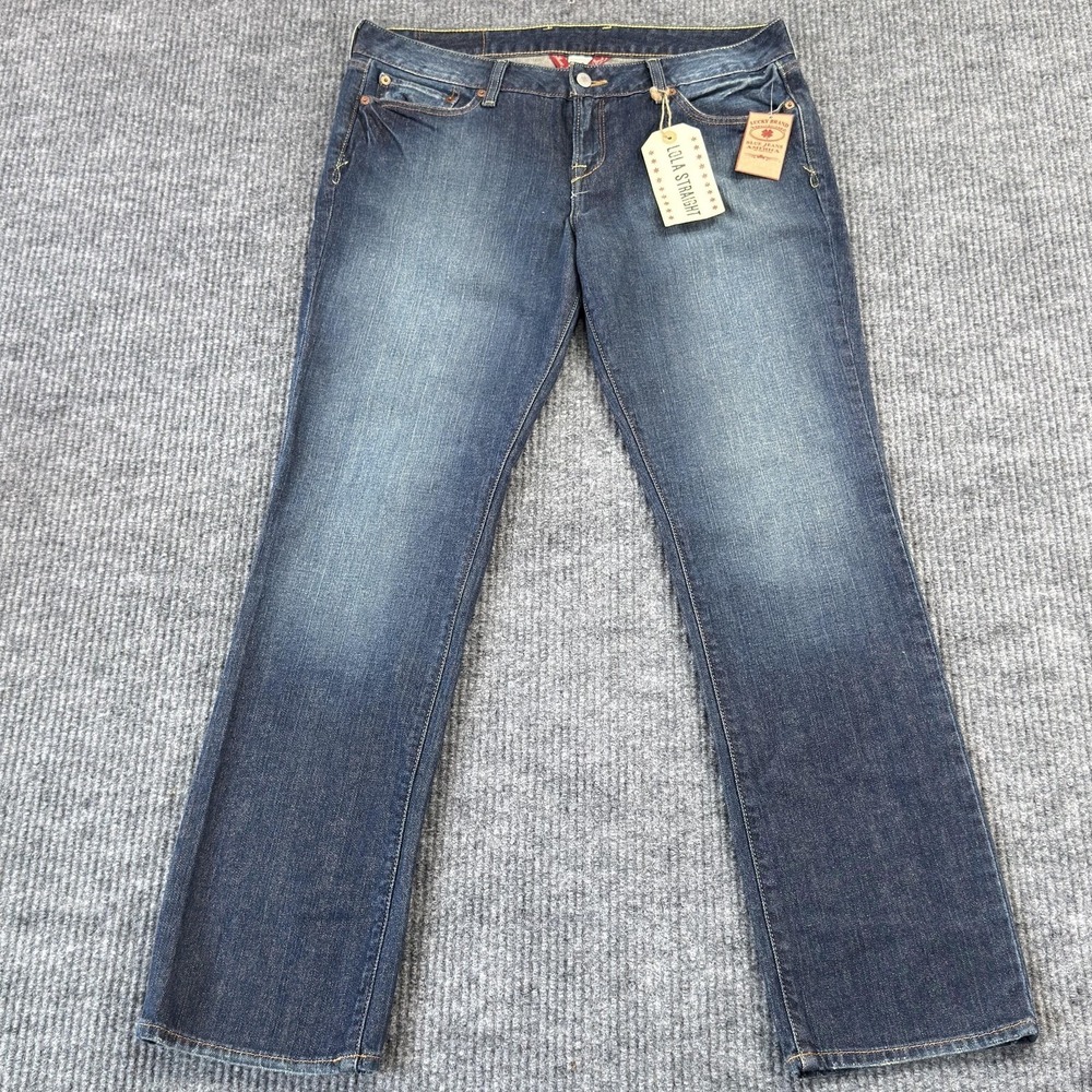 NWT Lucky Brand Lola Straight Jeans Womens 14/32 Blue Mid Rise Slim‎ Fit